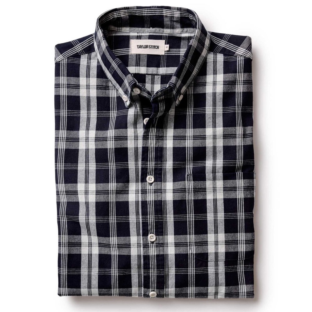 Taylor Stitch The Jack Oxford Shirt in Rinsed Indigo Plaid (Men’s Large)